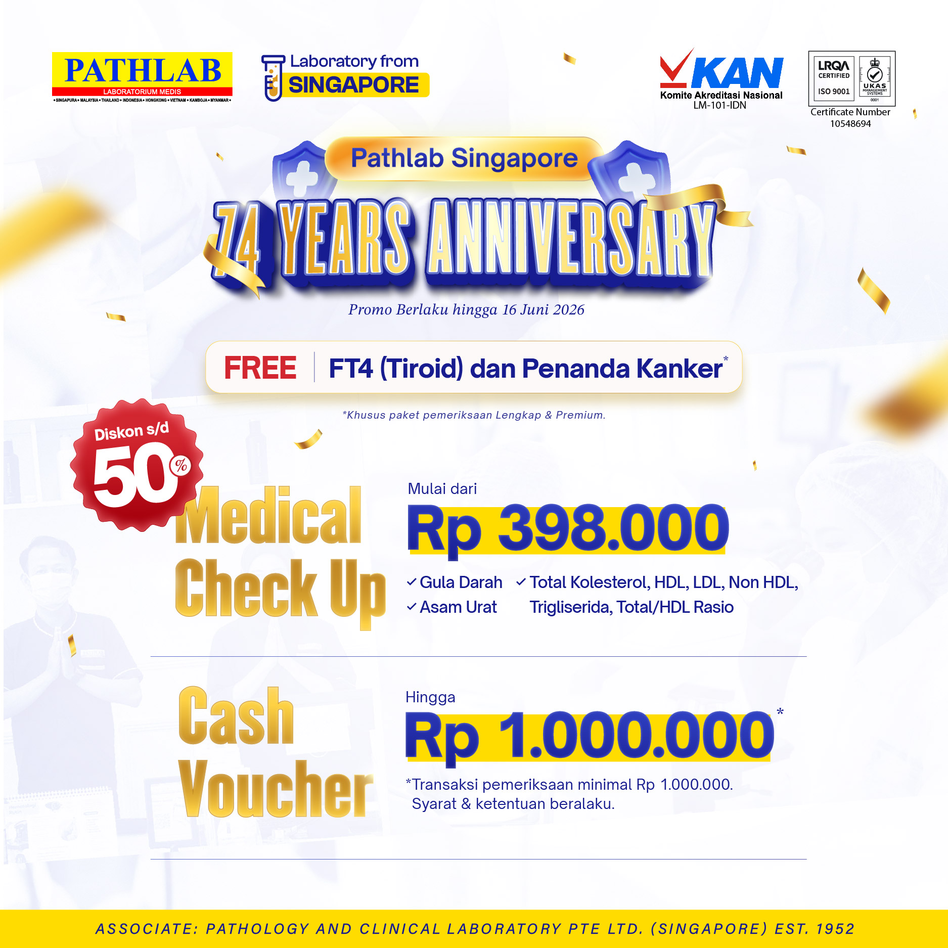 Promo Pemeriksaan Special Anniversary Pathlab Singapore Ke 74 !!!